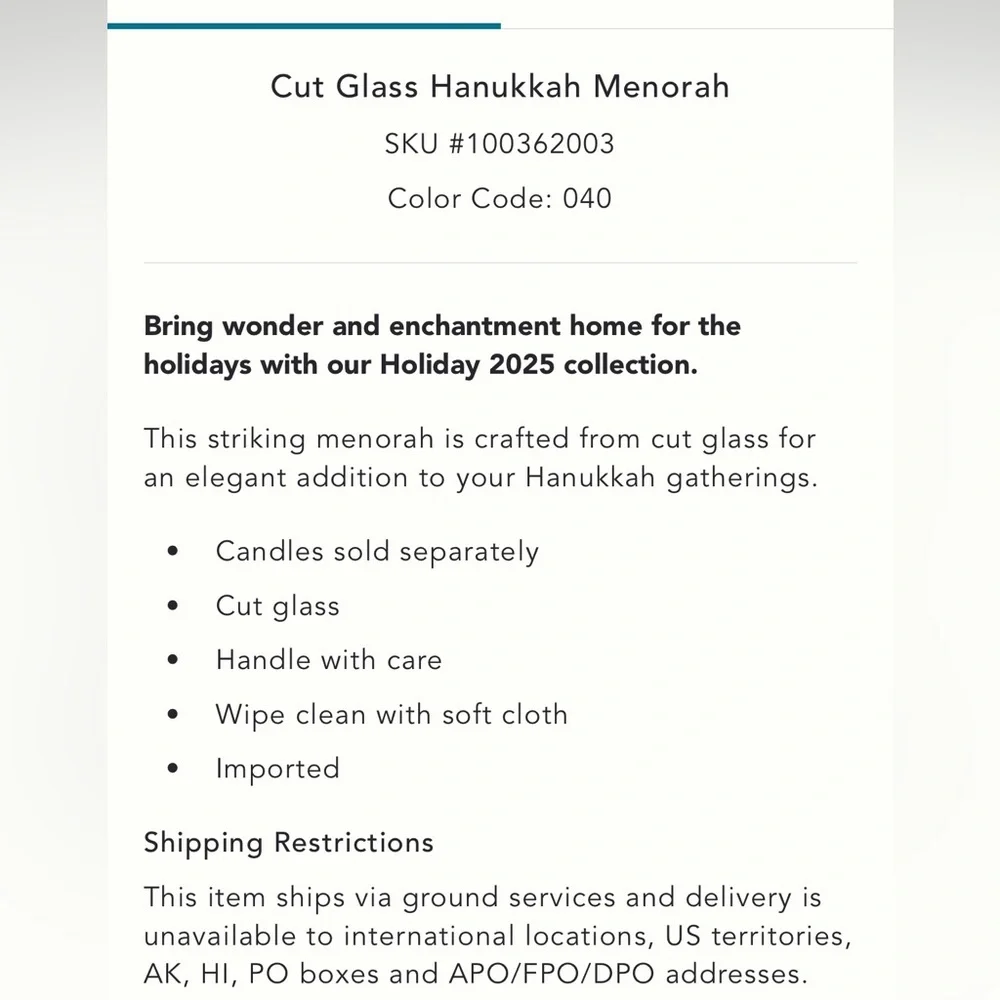 Anthropologie Multicolor Cut Glass Candle‎ Holders /Menorah